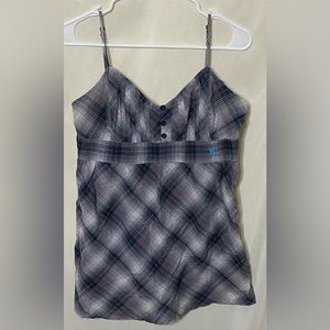 Hurley Y2K Plaid Babydoll Camisole Top/ Tank Top w/ Buttons